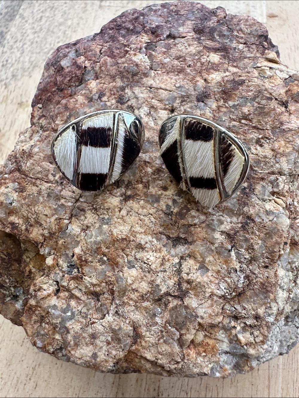 Silver-Tone Black & White Patterned Stud Earrings